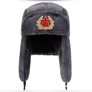 Ushanka Hat Russian Soviet Army Faux Fur Military Cossack Winter Cap- Gray